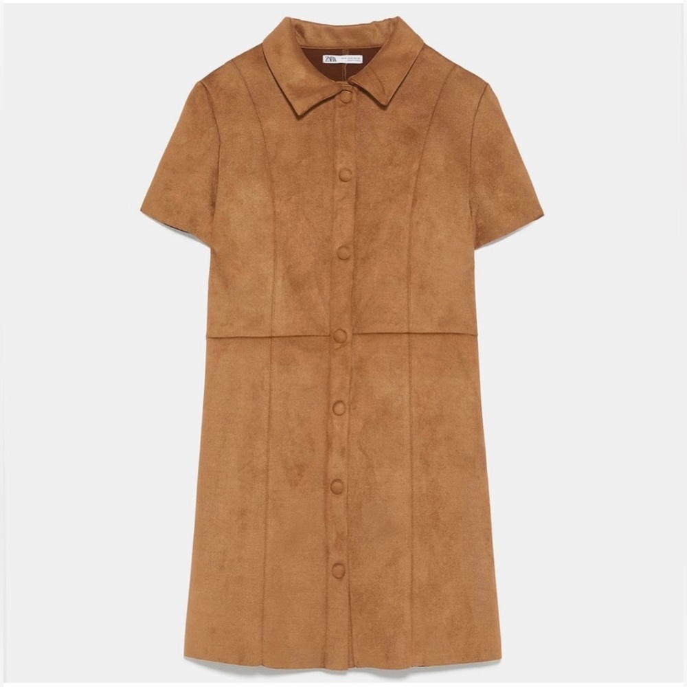 NWOT Zara Faux Suede Mini Collar Button Down Dress